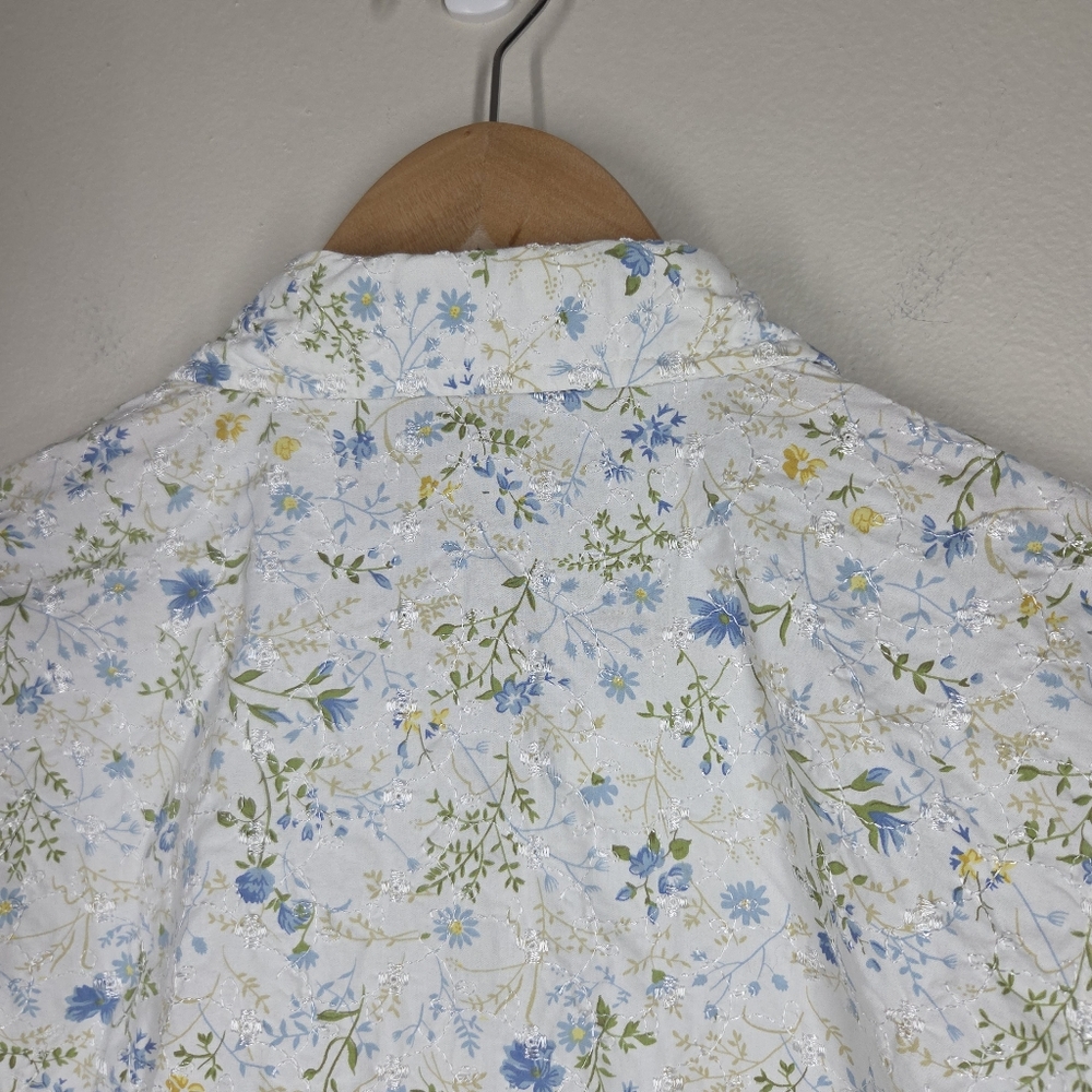 Vintage 90s Casey & Max Blue Yellow White Floral Embroidered Button Up Crop Med - Picture 7 of 8